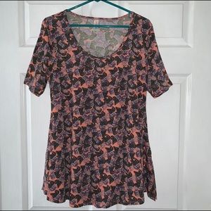 Women’s Small LULAROE PERFECT TEE Shirt Pink Coral Purple Roses Greenery EXC